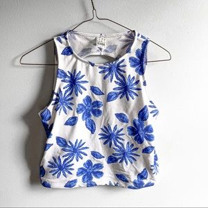 Kortni Jeane circle cutout back floral swim top blue medium new